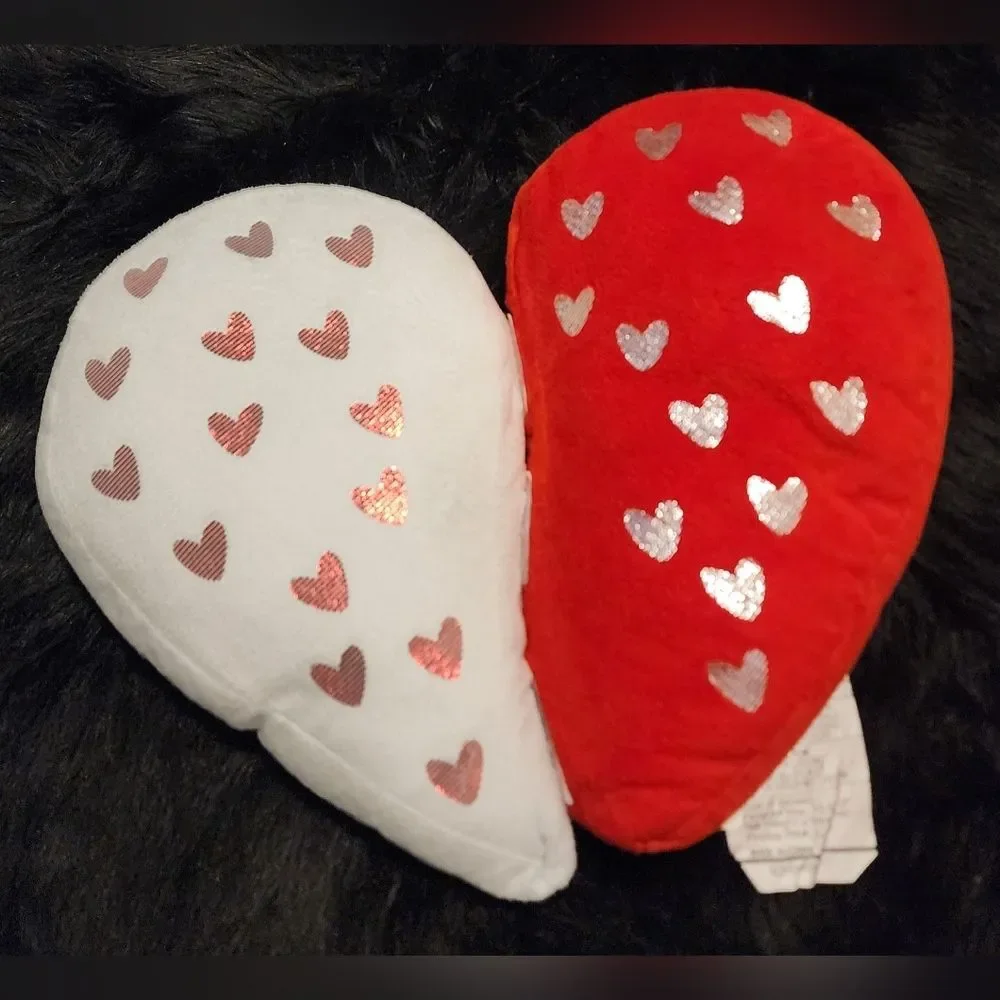 ❤️HOST PICK❤️ Heart Shaped Pillow Red & White Plush with shiny heart accents